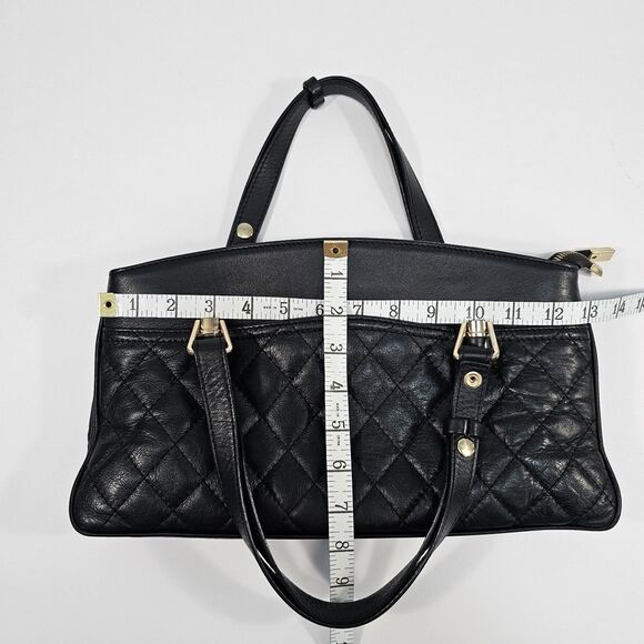 Persaman New York Anabela Quilted Black Leather Satchel Bag Convertible Handles - Picture 9 of 12